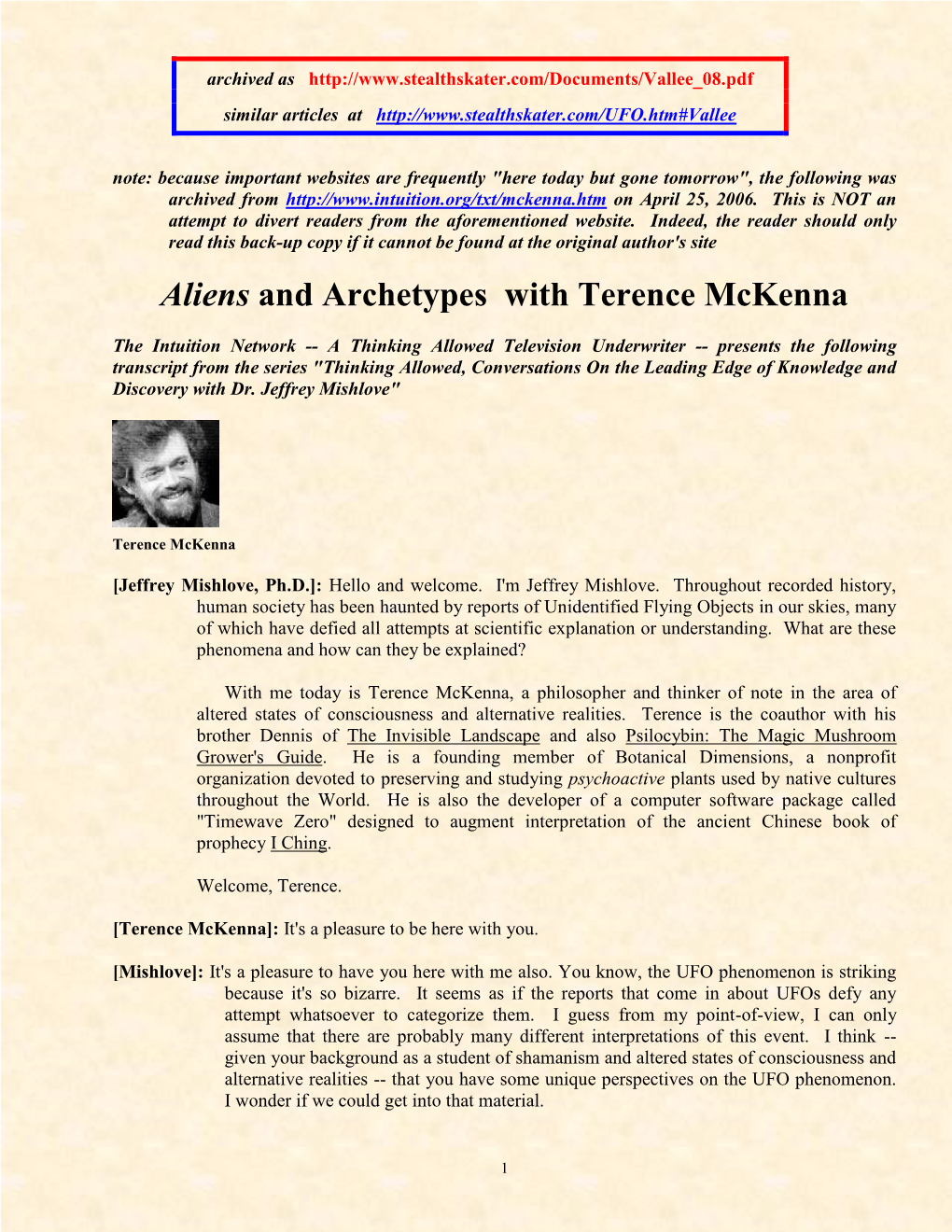 Aliens and Archetypes with Terence Mckenna