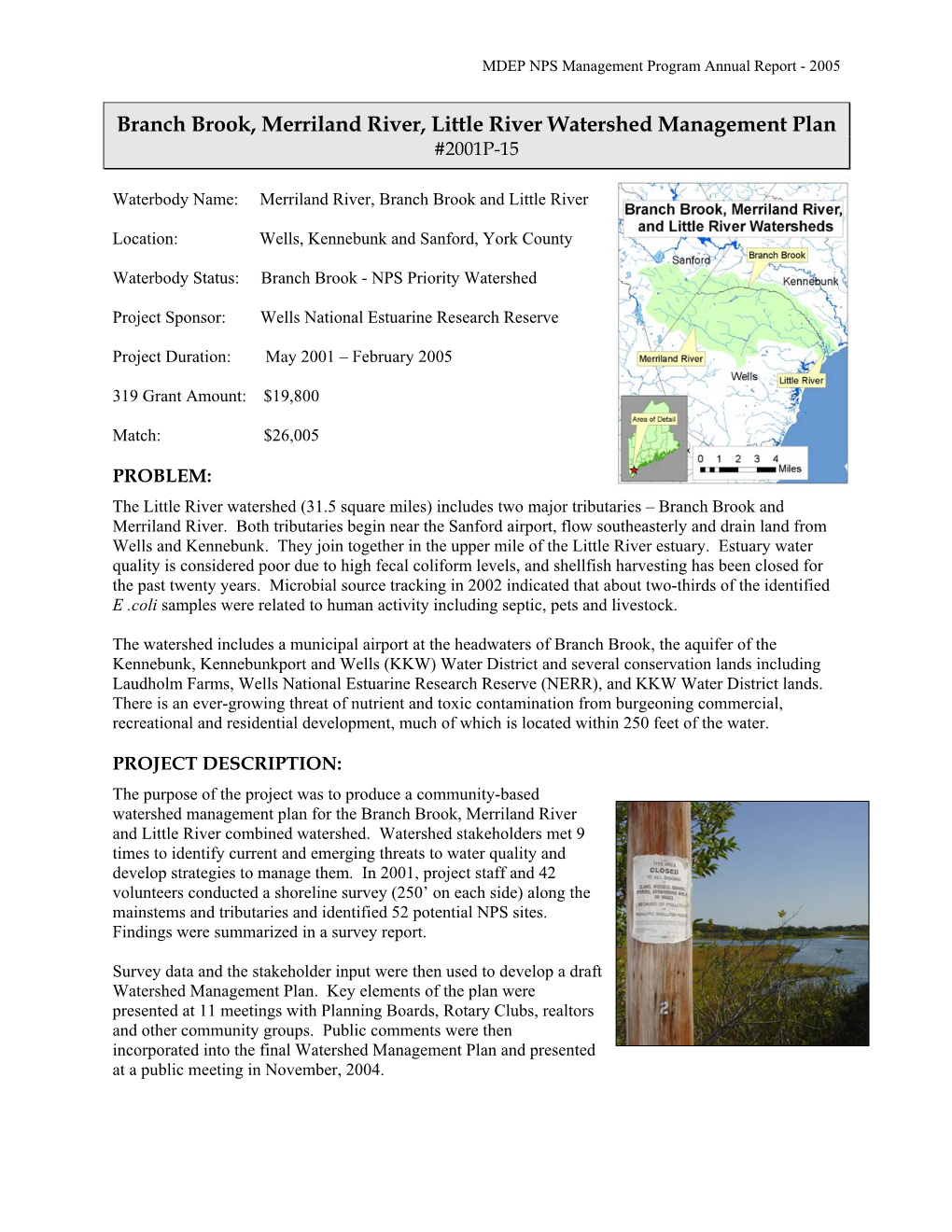 Branch Brook, Merriland River, Little River Watershed Management Plan #2001P-15