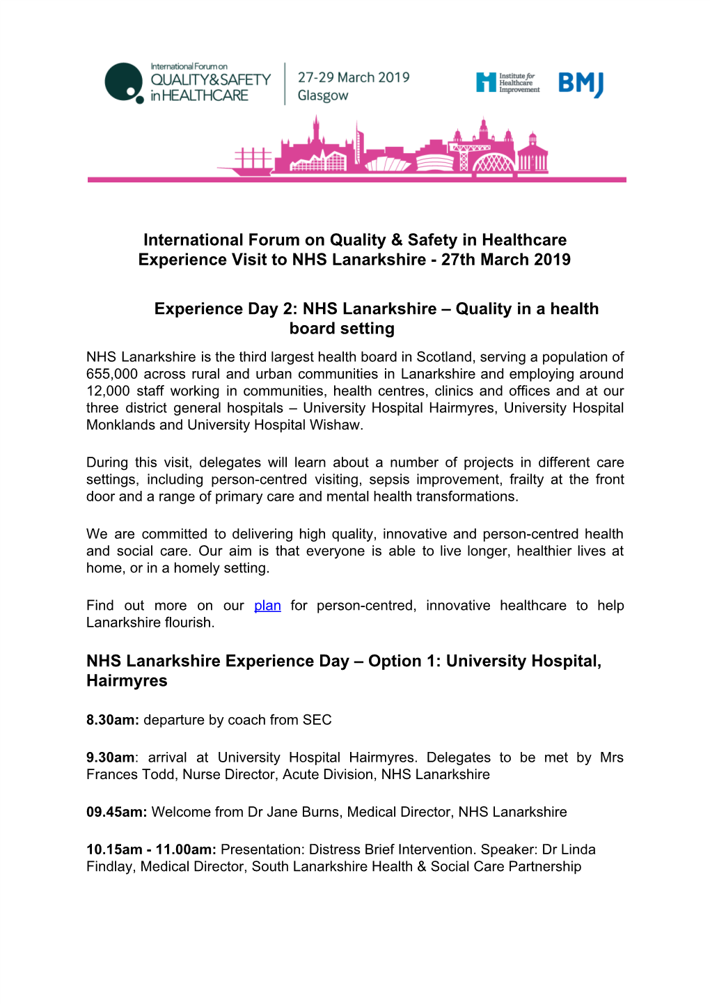 27Th March 2019 Experience Day 2: NHS Lanarkshire