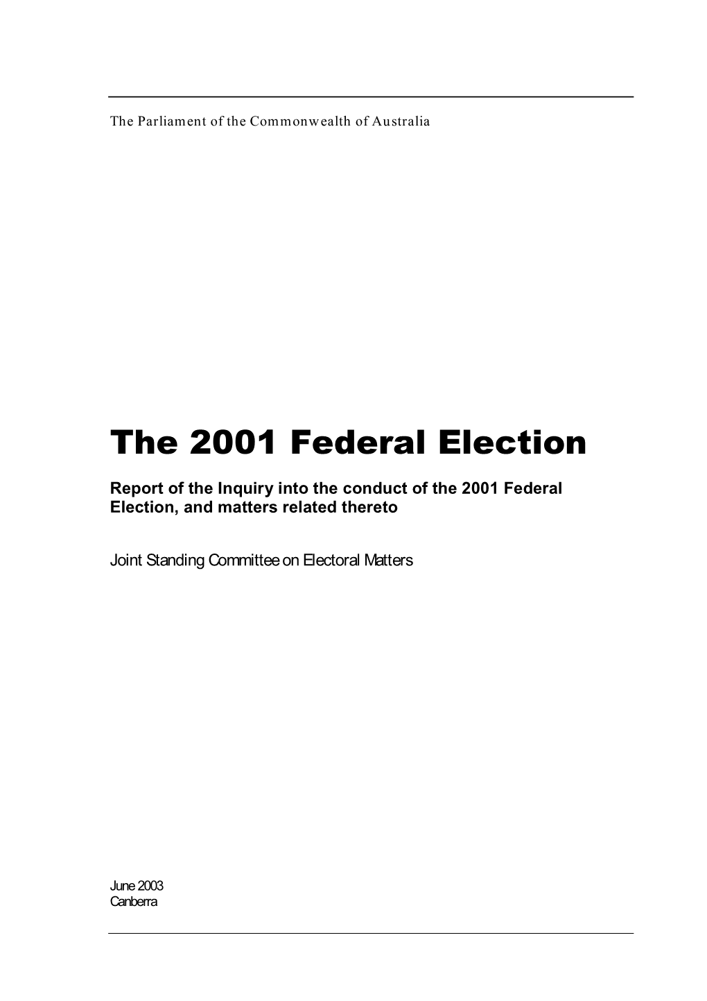 The 2001 Federal Election