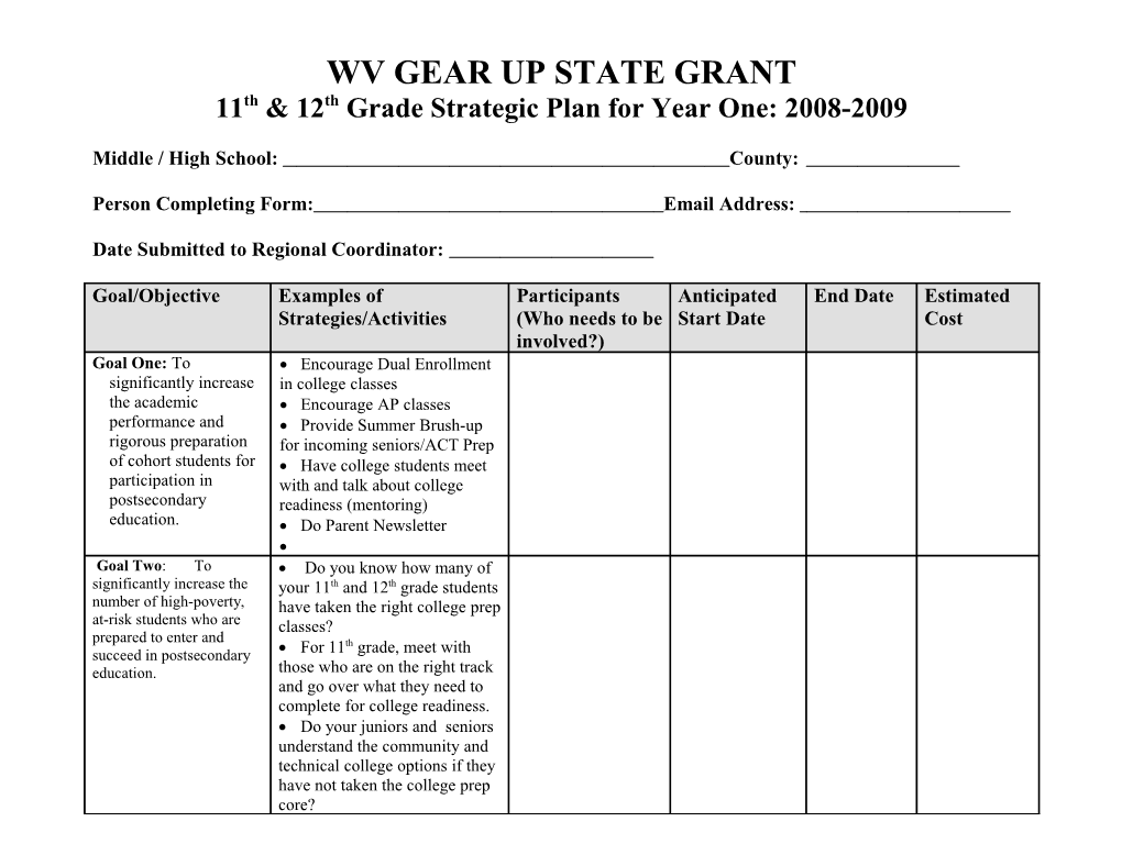 Wv Gear up State Grant