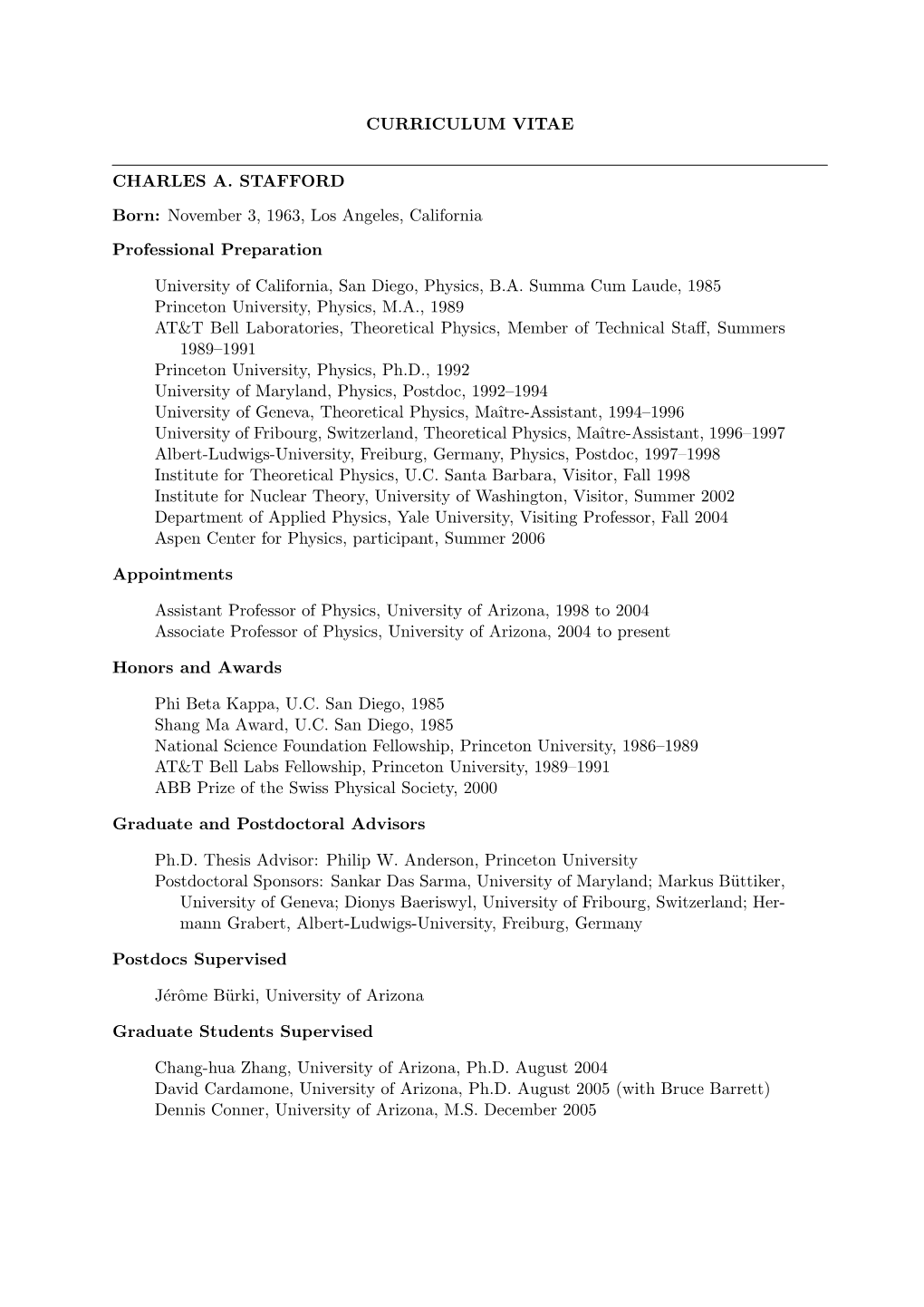 CURRICULUM VITAE CHARLES A. STAFFORD Born