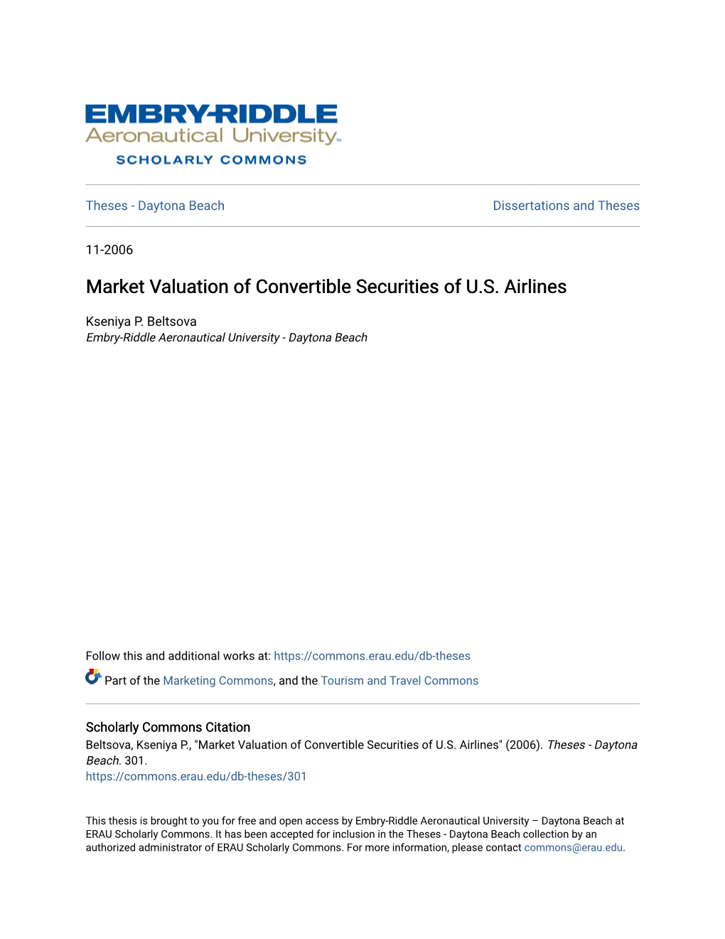 Market Valuation of Convertible Securities of U.S. Airlines