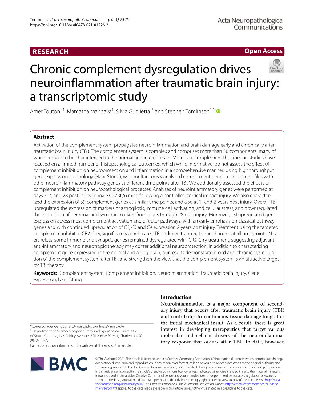 Chronic Complement Dysregulation Drives Neuroinflammation After