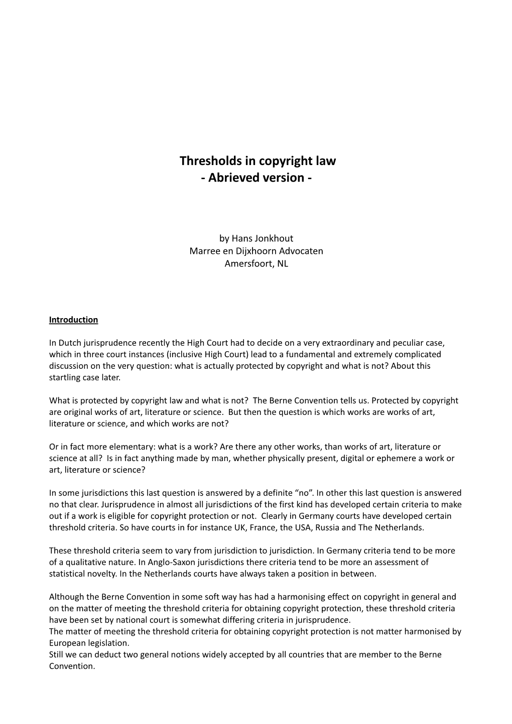 Thresholds in Copyright Law ‐ Abrieved Version ‐