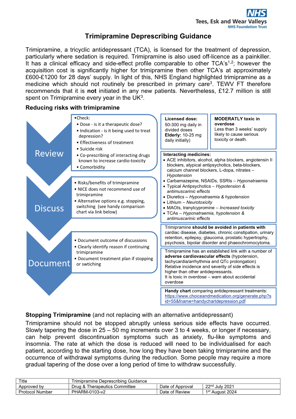 Trimipramine Deprescribing Guidance