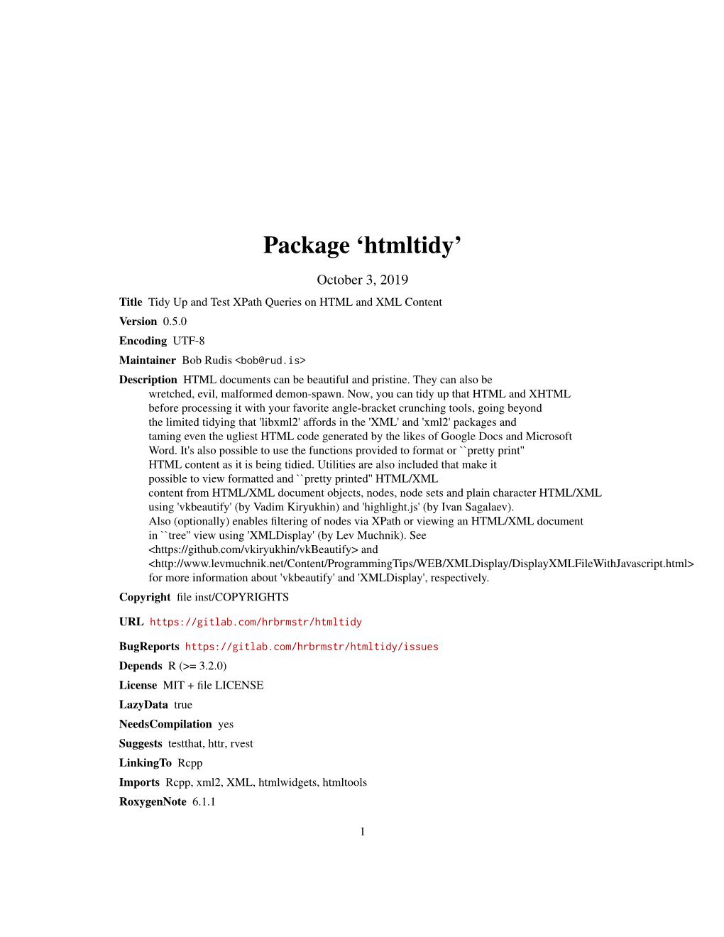 Package 'Htmltidy'