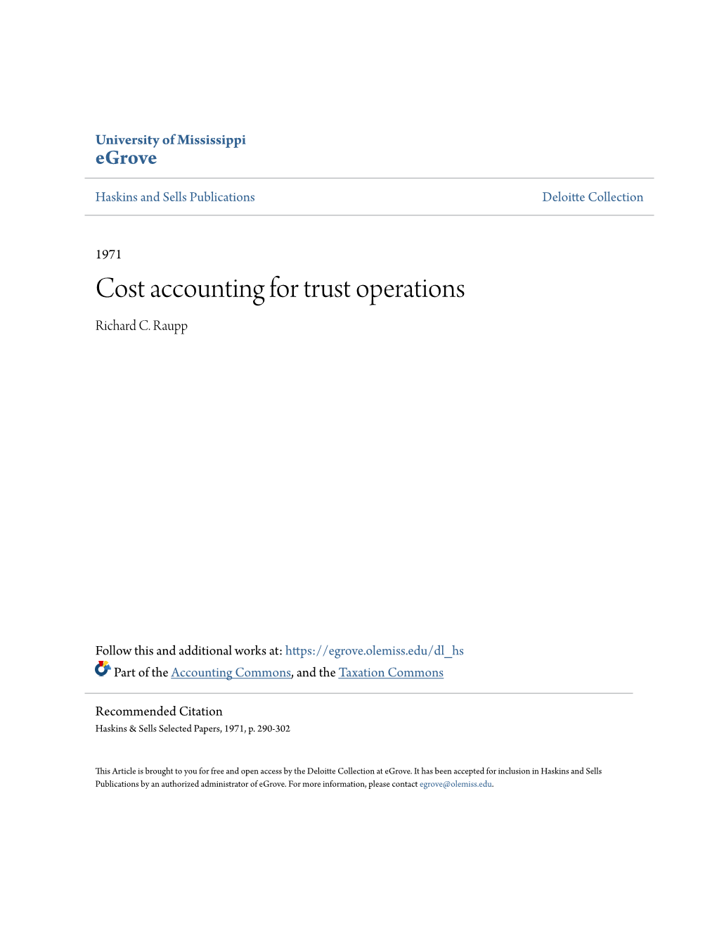 Cost Accounting for Trust Operations Richard C