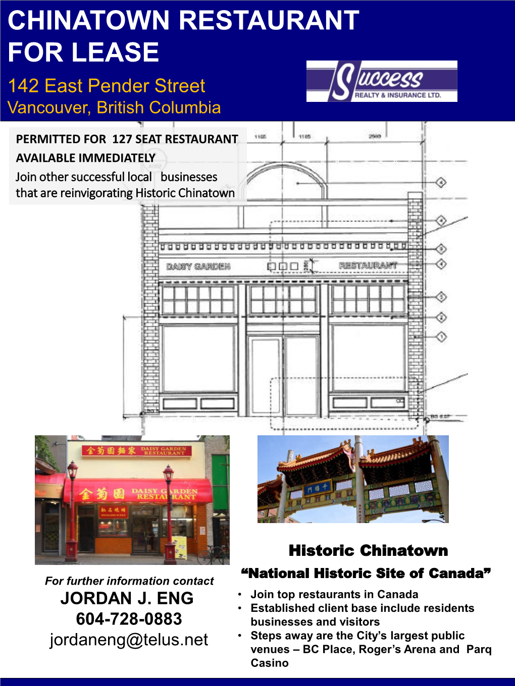 CHINATOWN RESTAURANT for LEASE 142 East Pender Street Vancouver, British Columbia