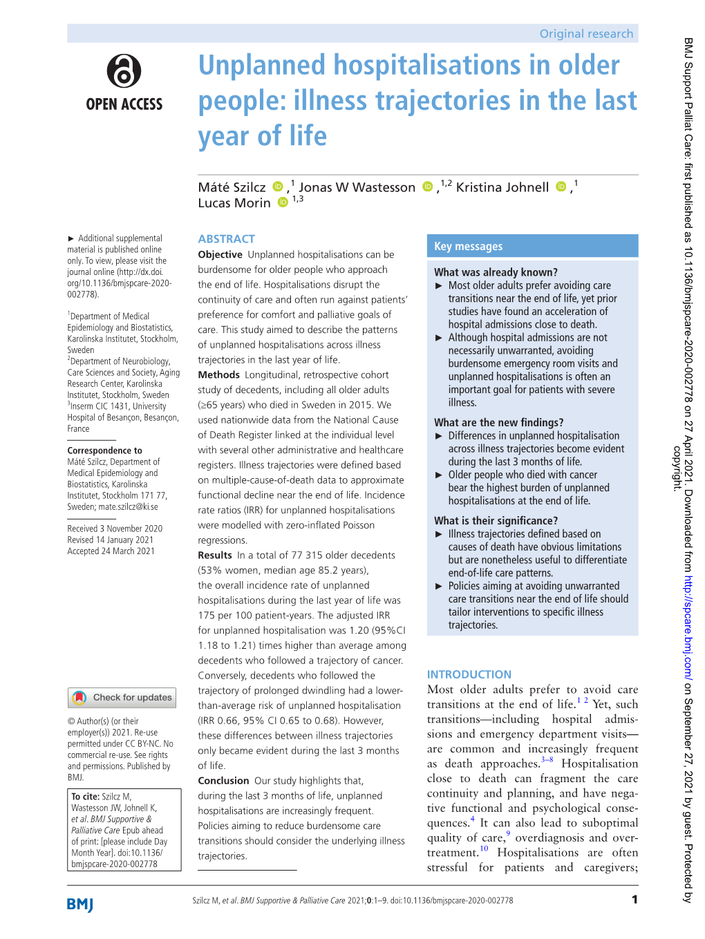 Illness Trajectories in the Last Year of Life