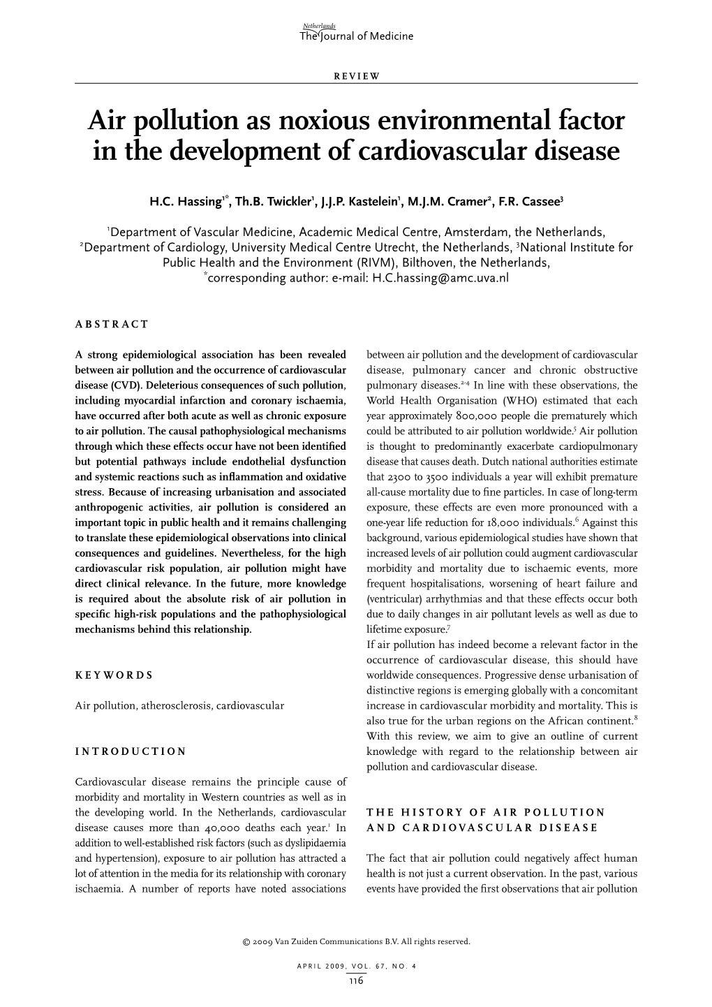 Air Pollution As Noxious Environmental Factor in the Development of Cardiovascular Disease