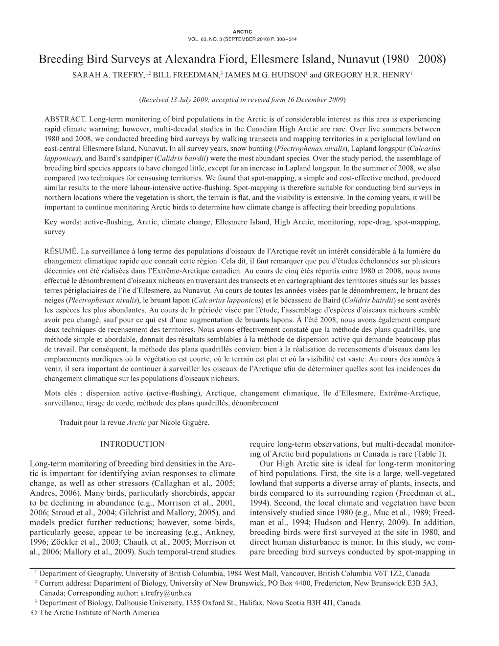 Breeding Bird Surveys at Alexandra Fiord, Ellesmere Island, Nunavut (1980–2008) Sarah A