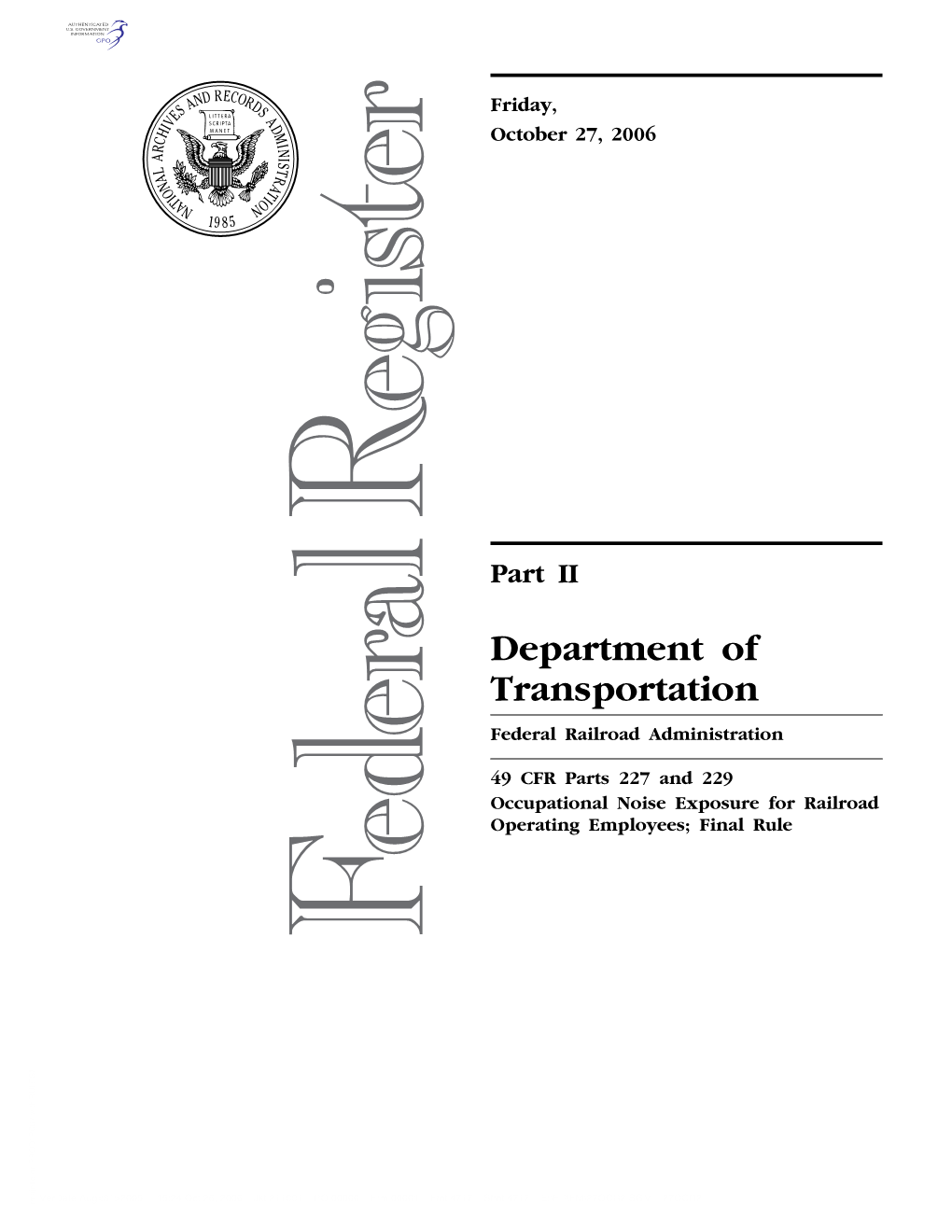 Department of Transportation Federal Railroad Administration