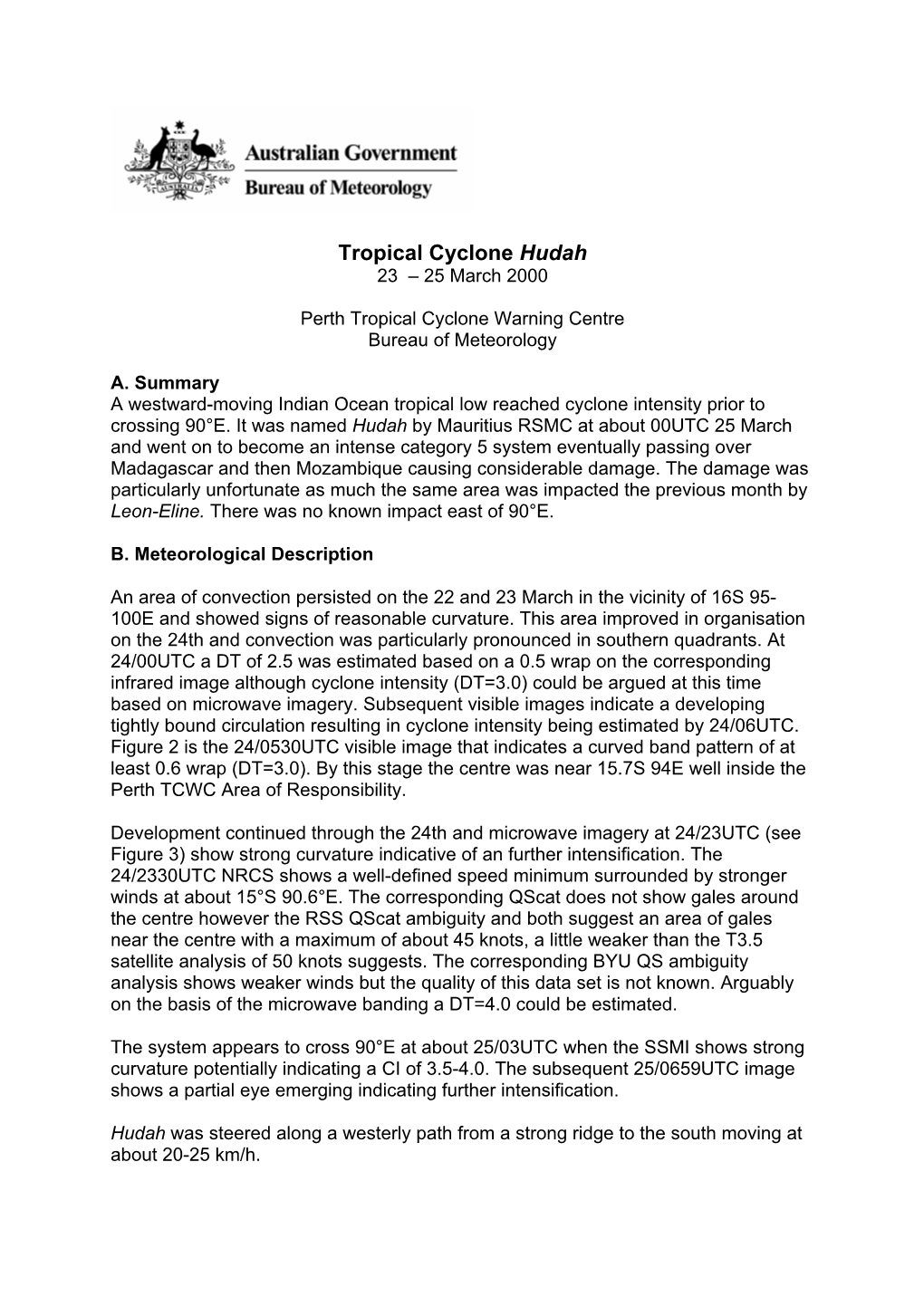 Tropical Cyclone Hudah 23 – 25 March 2000