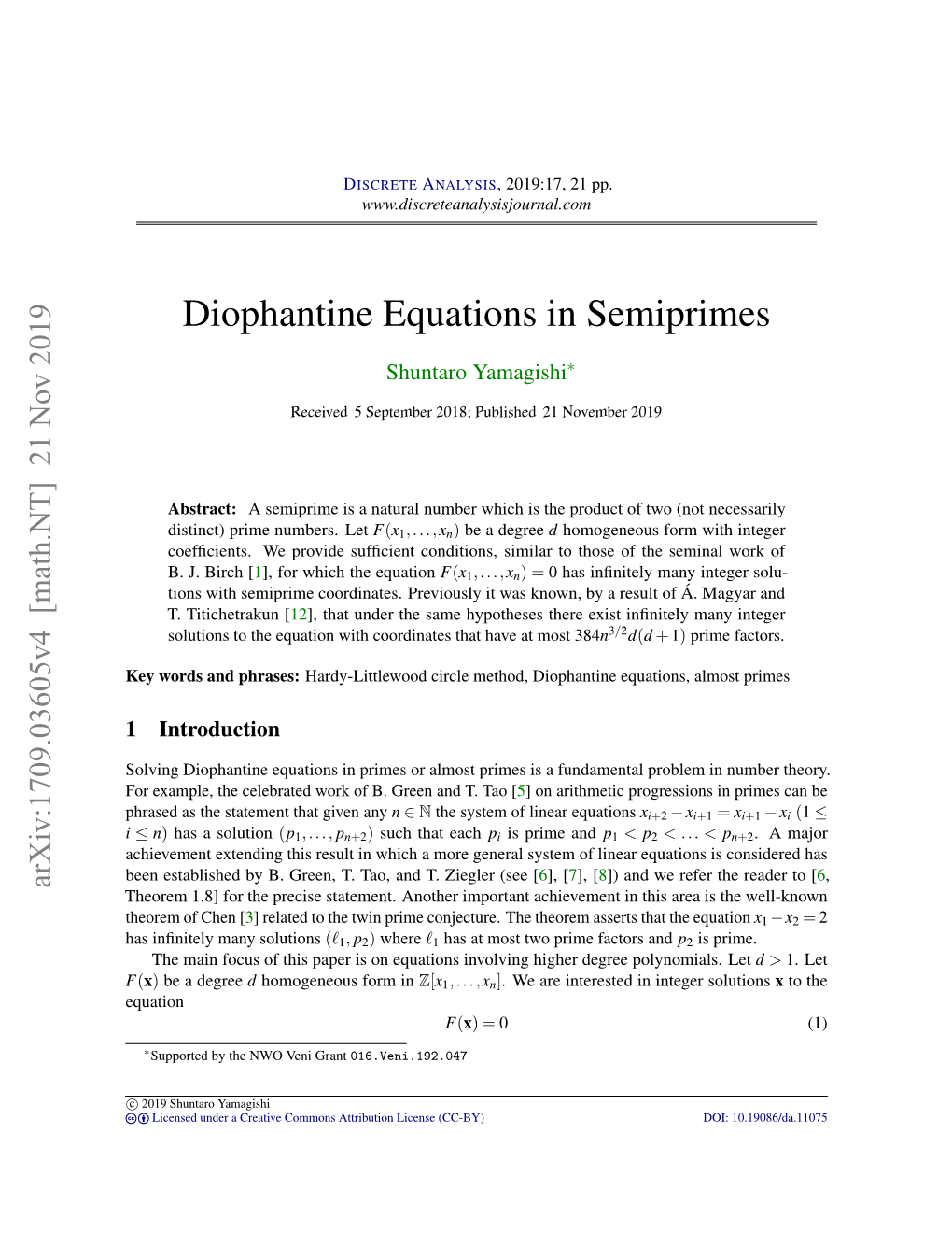 Diophantine Equations in Semiprimes