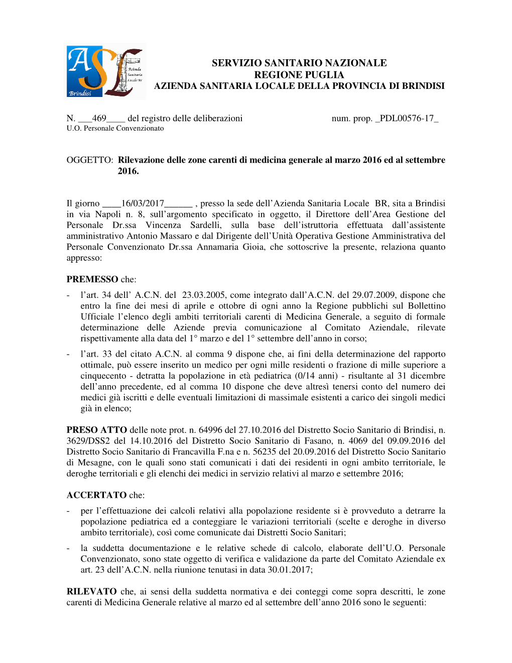 Servizio Sanitario Nazionale Regione Puglia Azienda Sanitaria Locale Della Provincia Di Brindisi