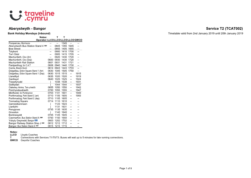 Traveline Cymru A4 Landscape Timetable