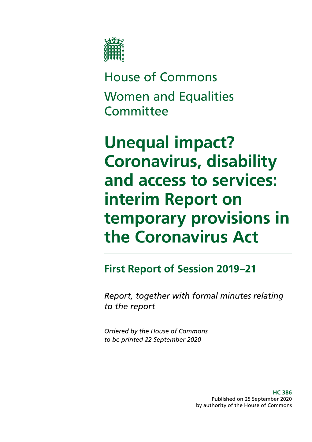 Unequal Impact? Coronavirus, Disability and Access to Services: Interim Report on Temporary Provisions in the Coronavirus Act
