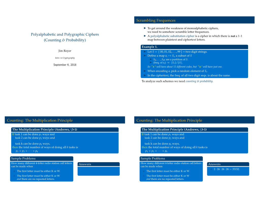 Polyalphabetic and Polygraphic Ciphers [0.5Ex] (Counting & Probability)