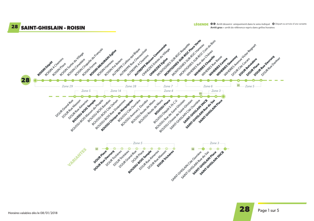 28 SAINT-GHISLAIN - ROISIN Arrêt Gras = Arrêt De Référence Repris Dans Grilles Horaires