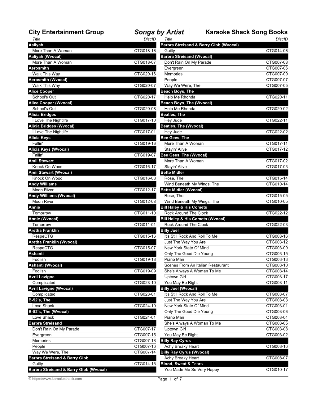 City Entertainment Group Karaoke Song Book