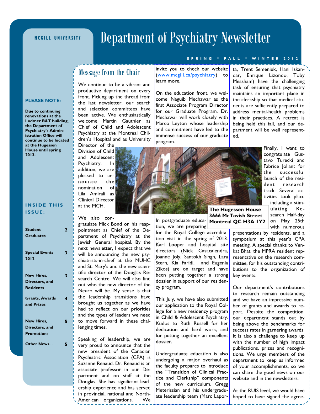 Department of Psychiatry Newsletter