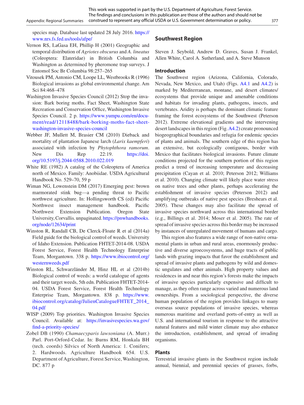 Appendix: Regional Summaries Construed to Represent Any Official USDA Or U.S