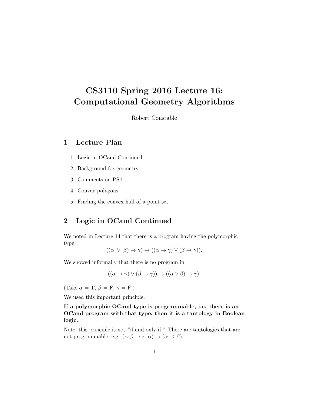 CS3110 Spring 2016 Lecture 16: Computational Geometry Algorithms
