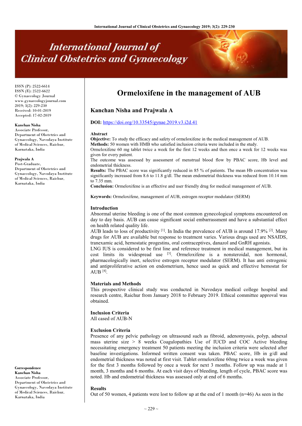 Ormeloxifene in the Management Of