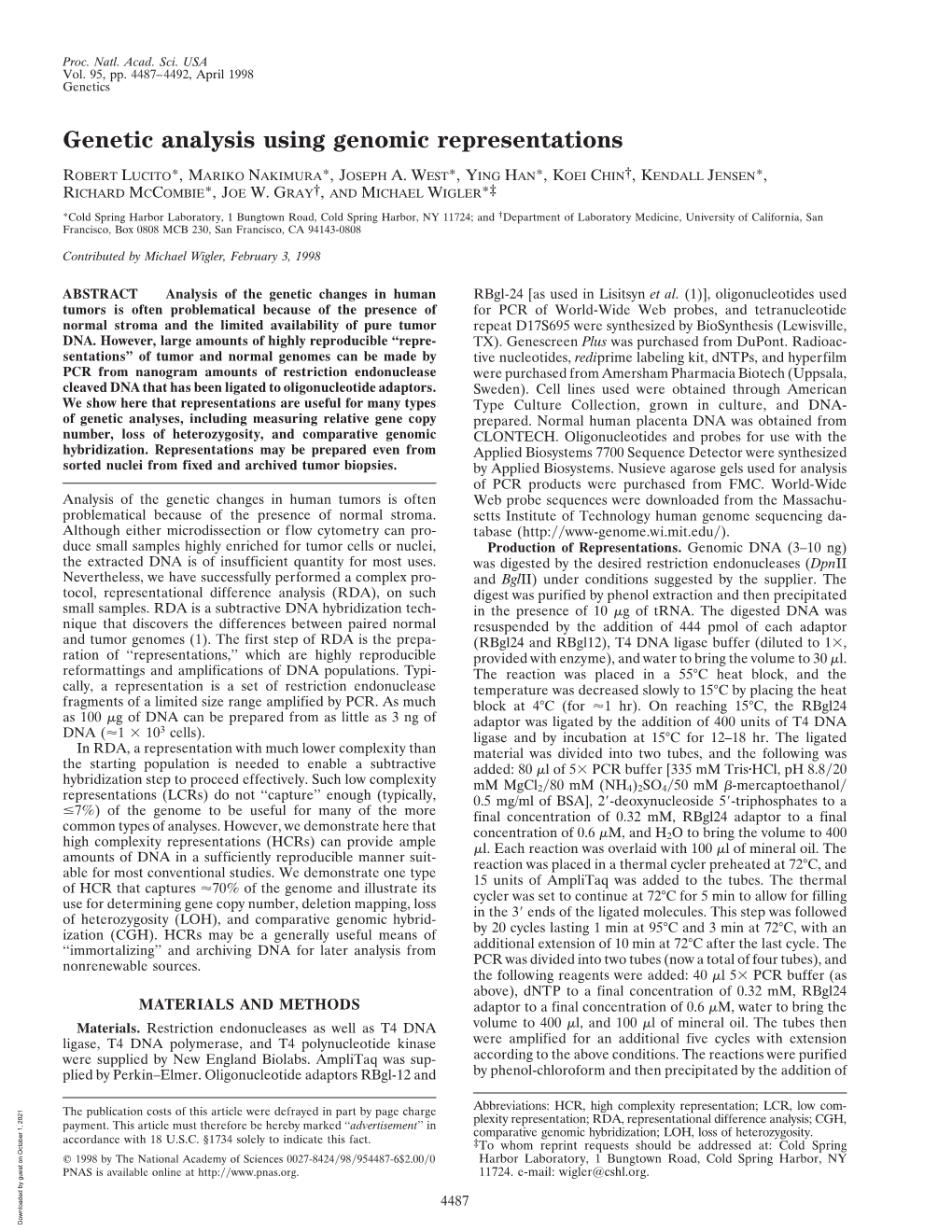 Genetic Analysis Using Genomic Representations