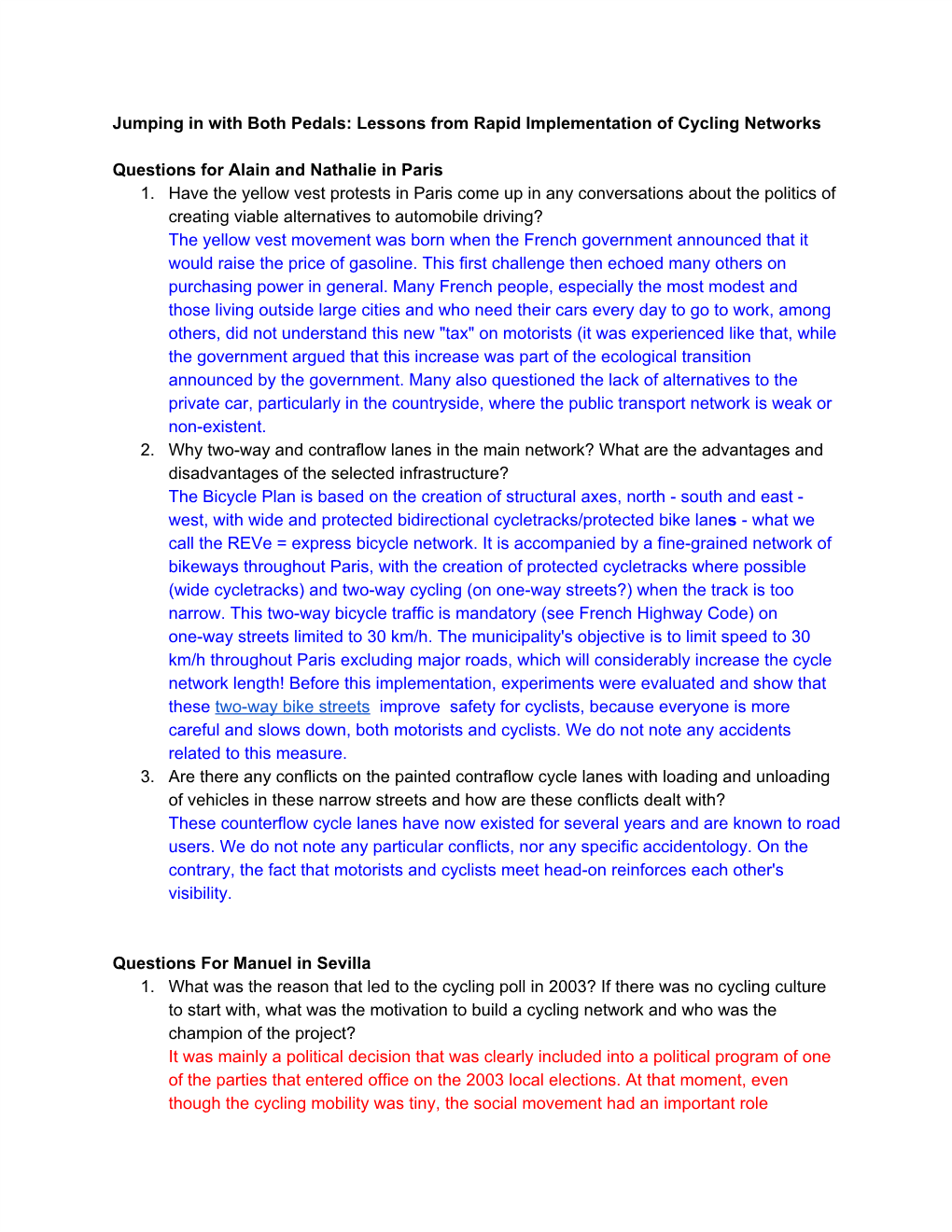 Lessons from Rapid Implementation of Cycling Networks