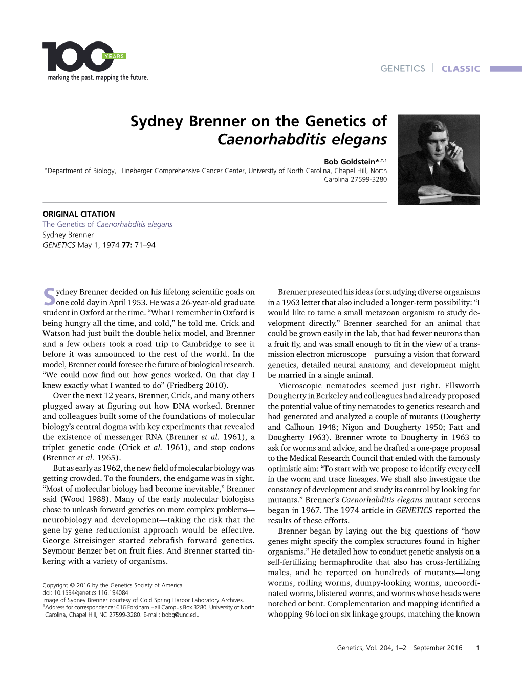 Sydney Brenner on the Genetics of Caenorhabditis Elegans