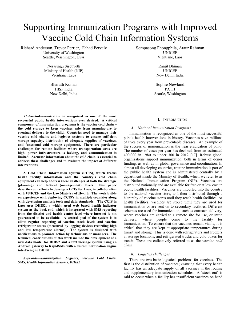 Supporting Immunization Programs with Improved Vaccine Cold Chain