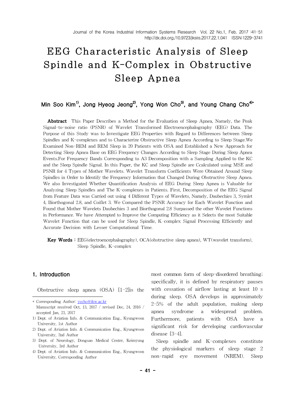 EEG Characteristic Analysis of Sleep Spindle and K-Complex in Obstructive Sleep Apnea