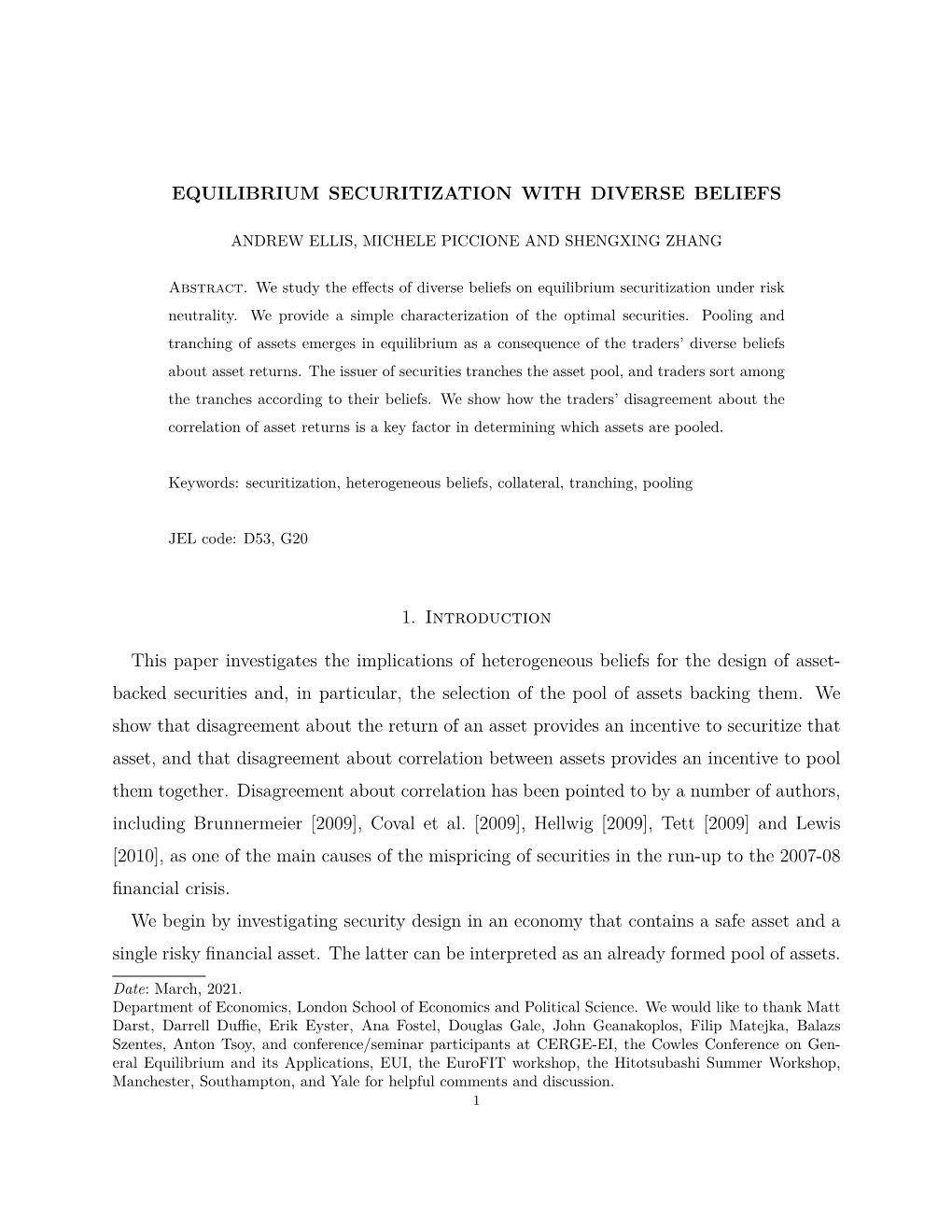 Equilibrium Securitization with Diverse Beliefs