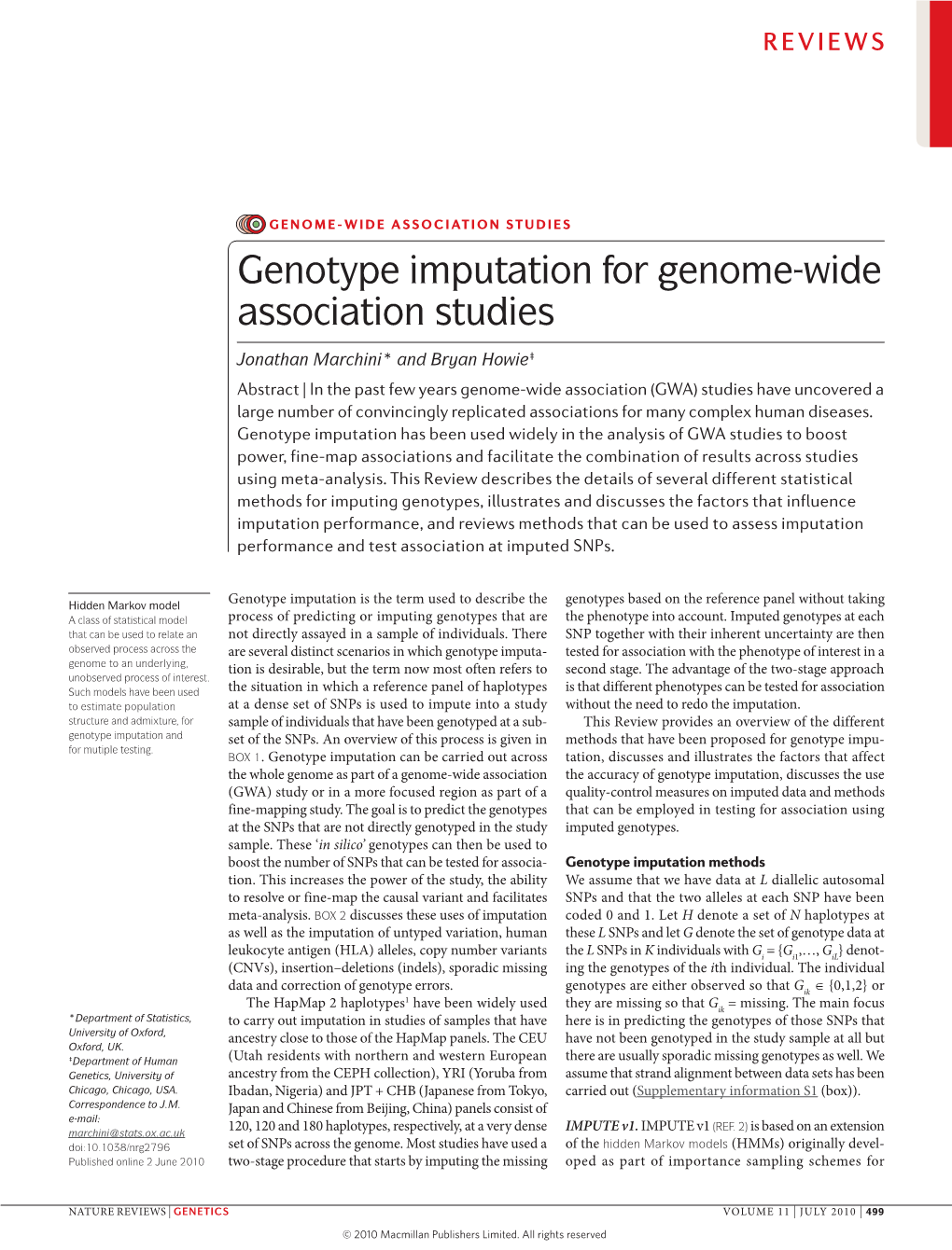Genotype Imputation for Genome-Wide Association Studies