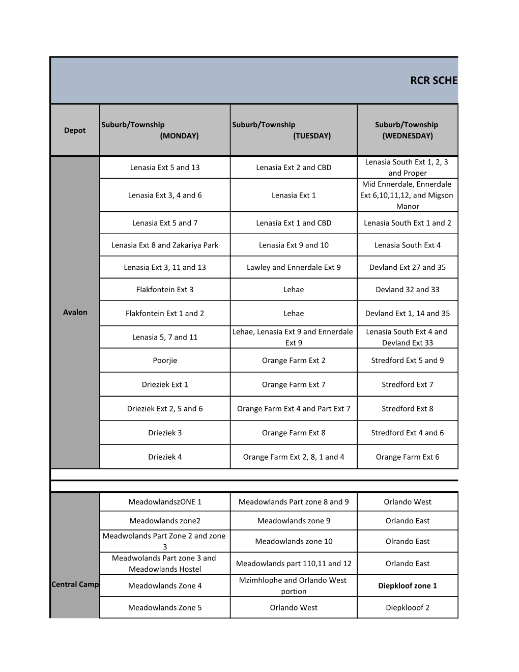 Rcr Schedule