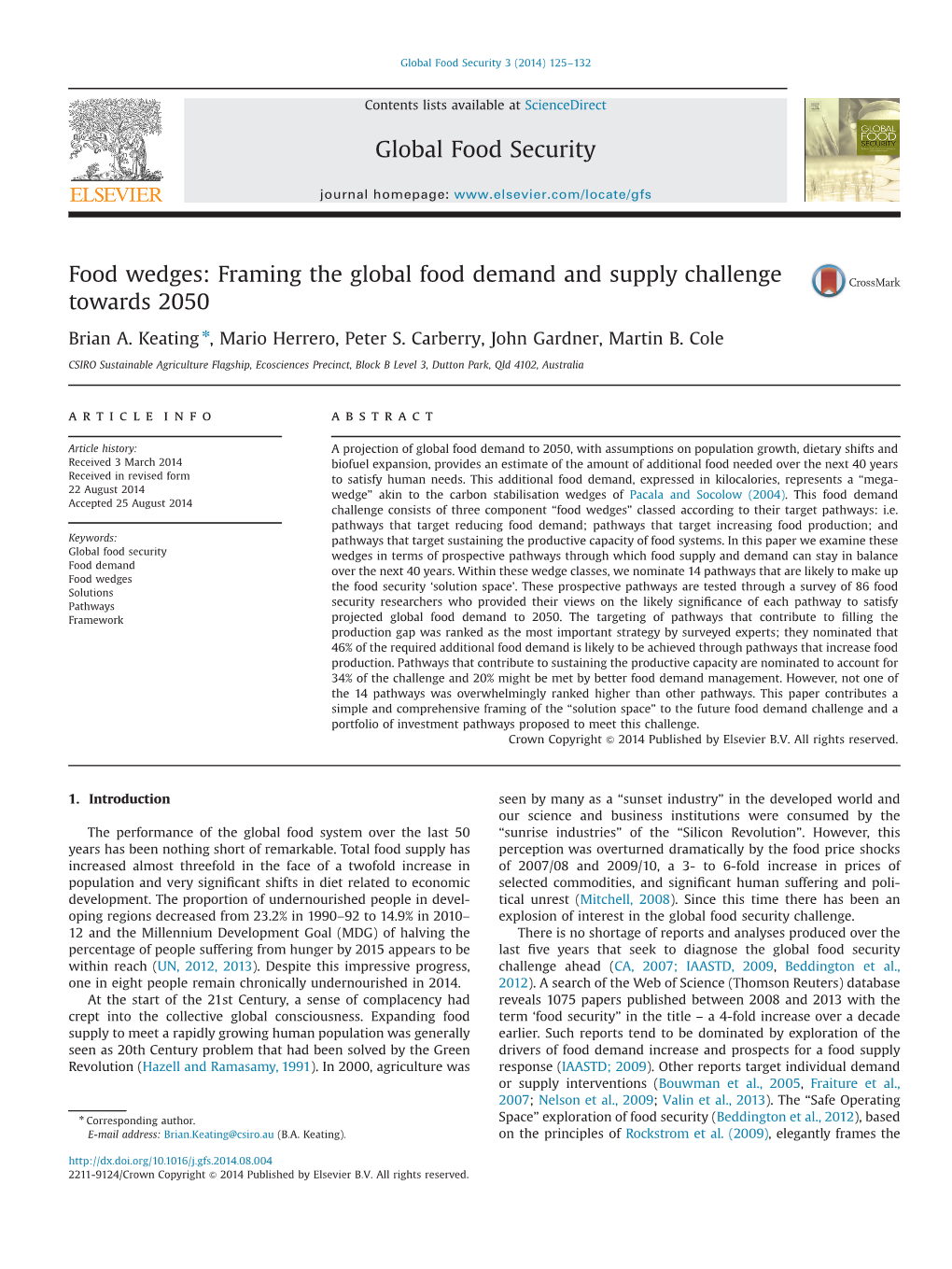 Food Wedges Framing the Global Food Demand and Supply Challenge