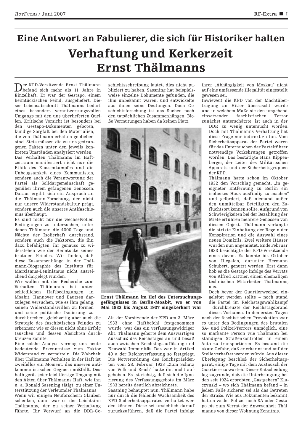 Verhaftung Und Kerkerzeit Ernst Thälmanns