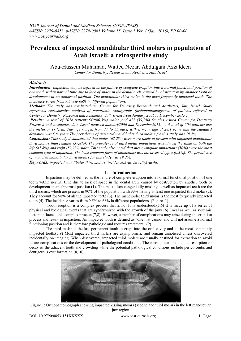 Prevalence of Impacted Mandibular Third Molars in Population of Arab Israeli: a Retrospective Study