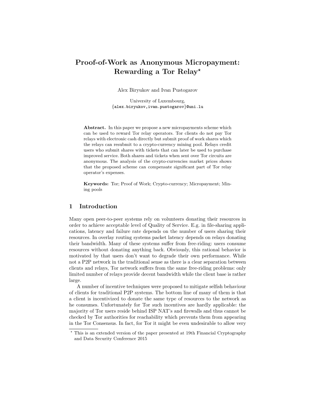 Proof-Of-Work As Anonymous Micropayment: Rewarding a Tor Relay⋆