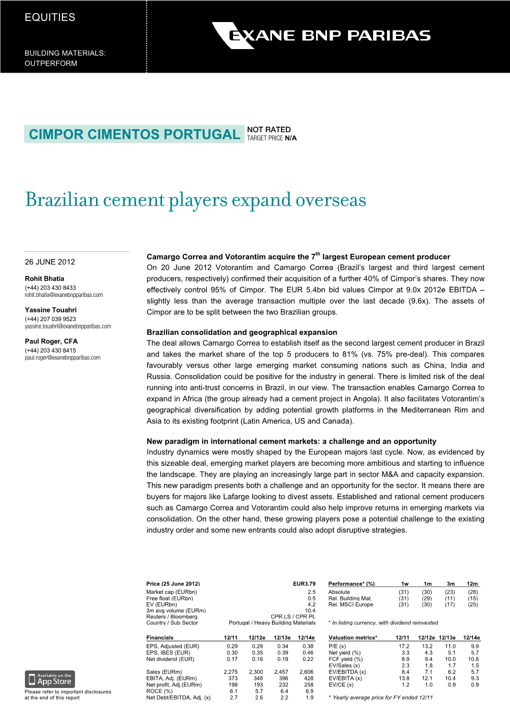 Cimpor Cimentos Portugal Target Price N/A