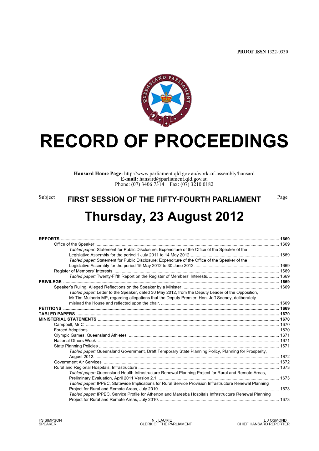 Record of Proceedings