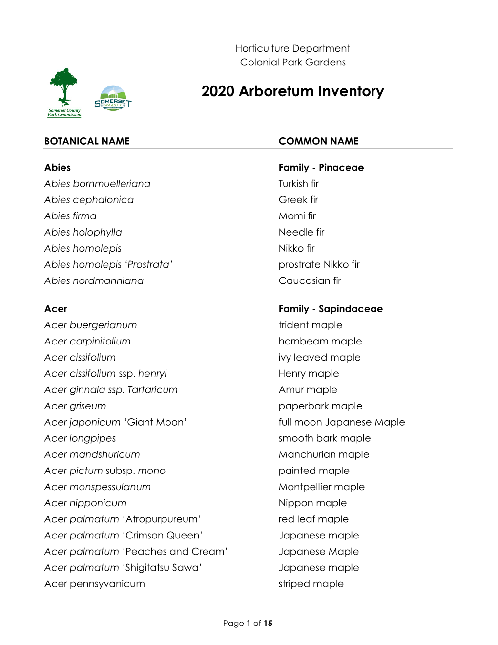 Shrub and Tree List