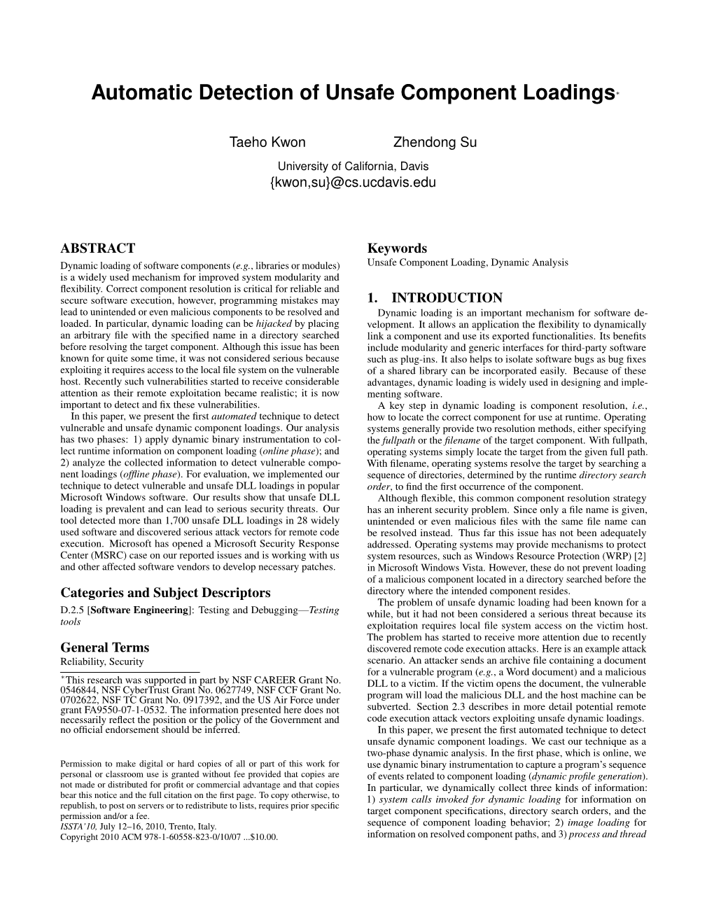 Automatic Detection of Unsafe Component Loadings*