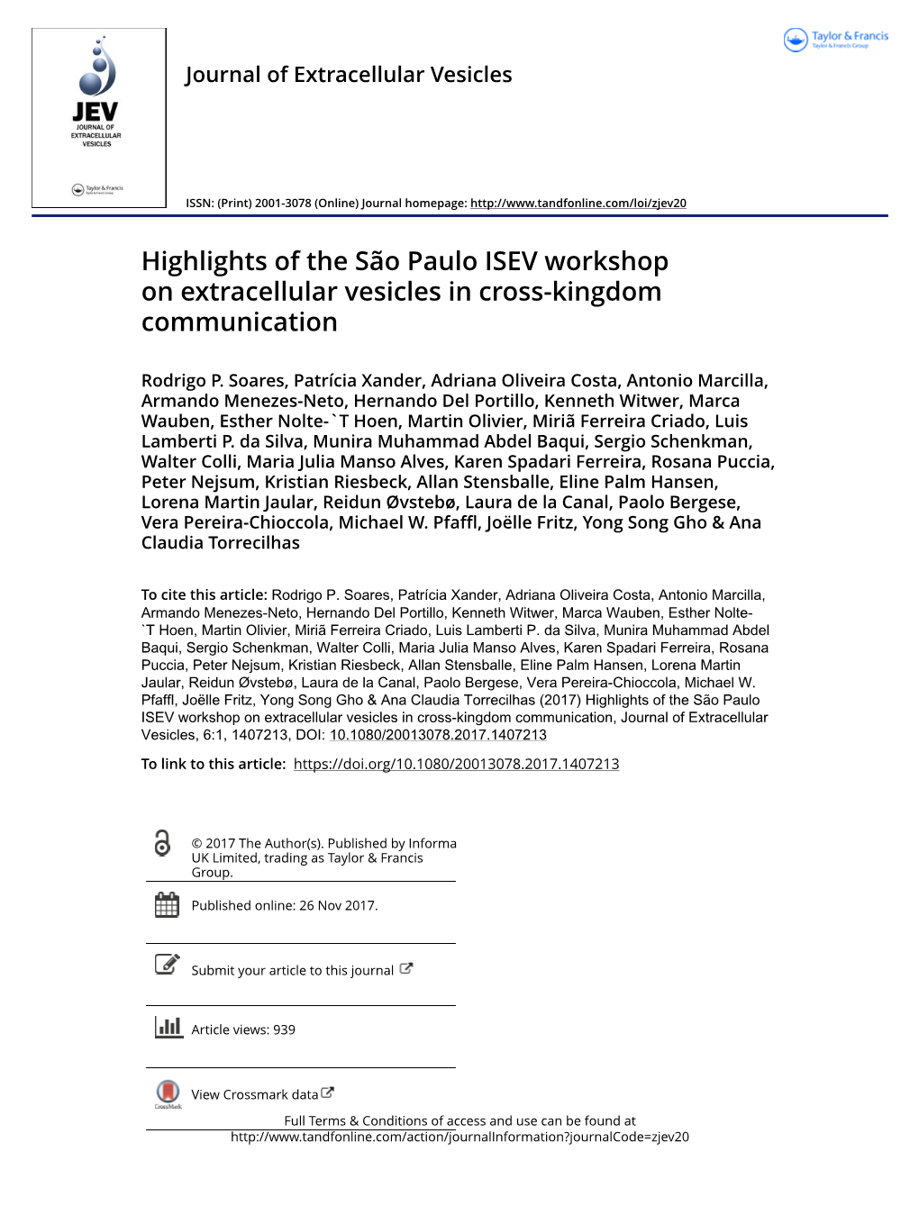 Highlights of the São Paulo ISEV Workshop on Extracellular Vesicles in Cross-Kingdom Communication