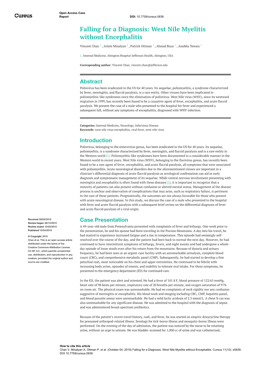 Falling for a Diagnosis: West Nile Myelitis Without Encephalitis