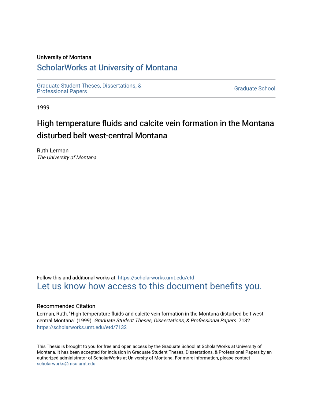 High Temperature Fluids and Calcite Vein Formation in the Montana Disturbed Belt, West-Central Montana