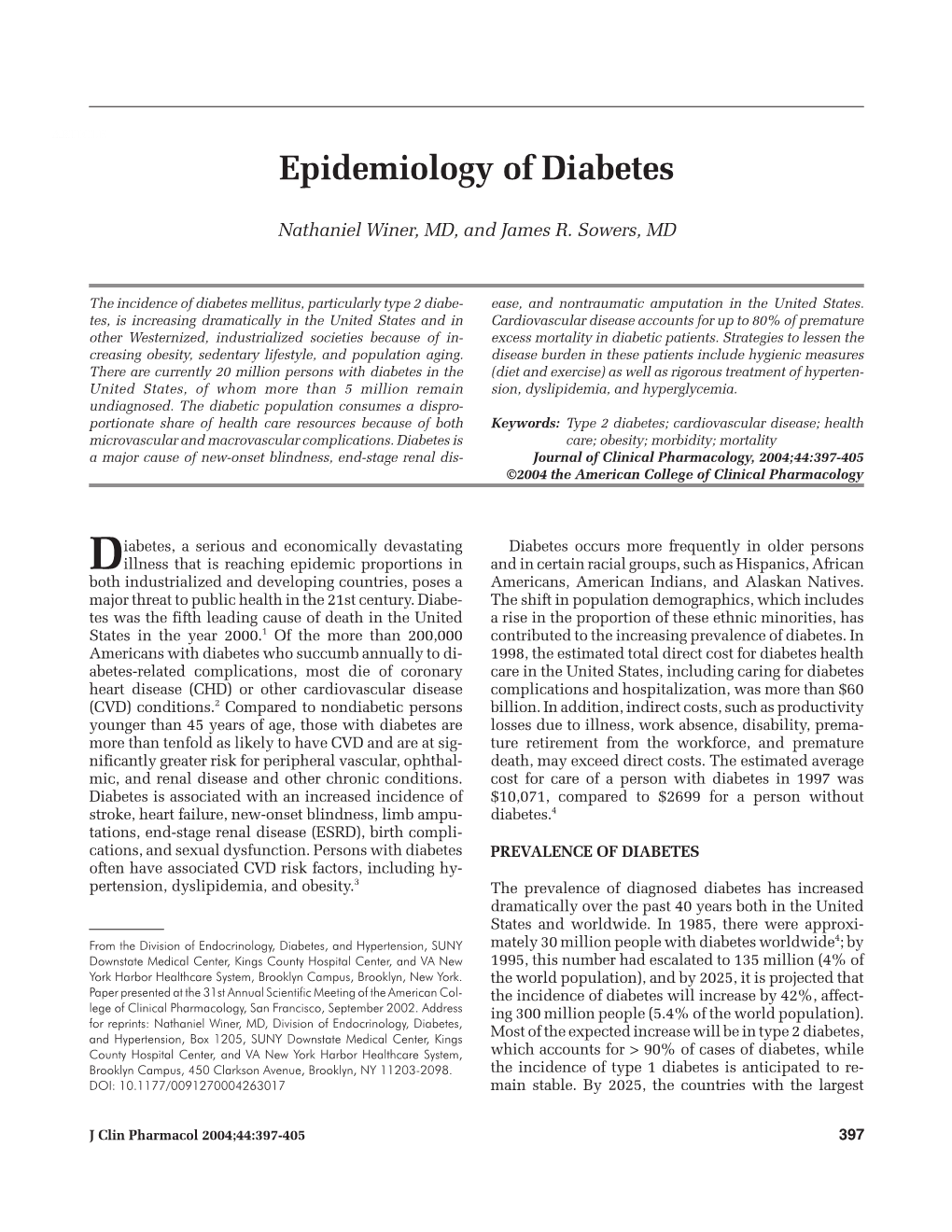 Epidemiology of Diabetes