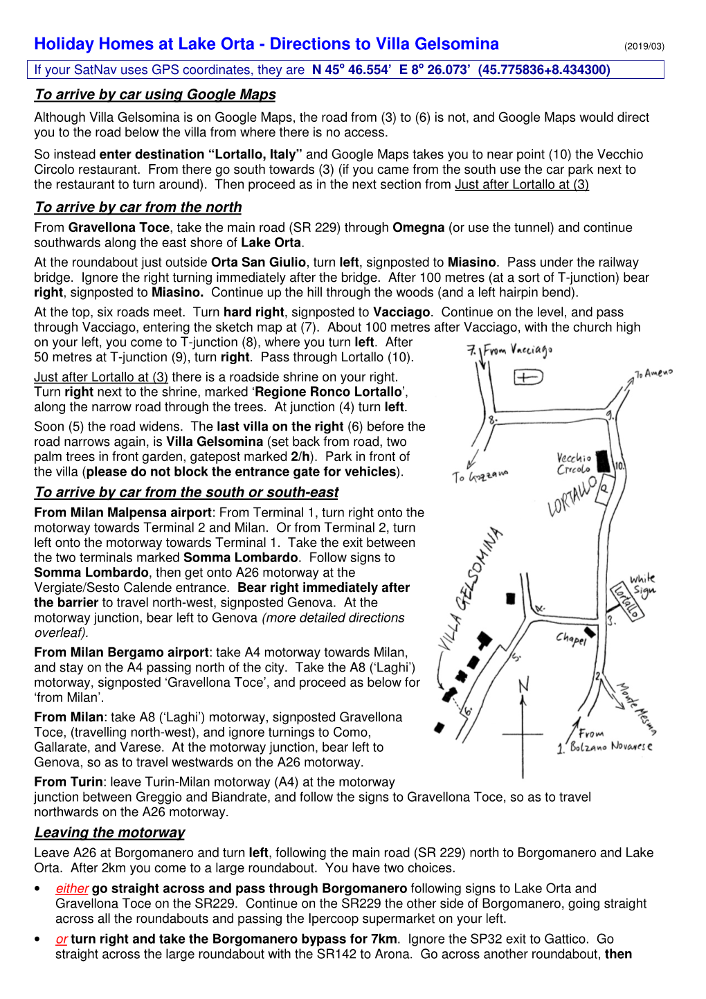 Directions to Villa Gelsomina